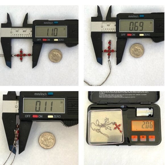 VTG Sterling Silver 925 Southwest Coral Multi Stone Cross Pendant Necklace 16" - Picture 10 of 16